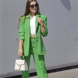 Zara green patch pocket blazer